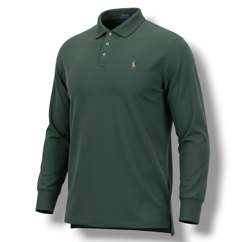 Polo Ralph Lauren Long Sleeve Polo Shirt Mens XXL Classic Fit Green Cotton Pony